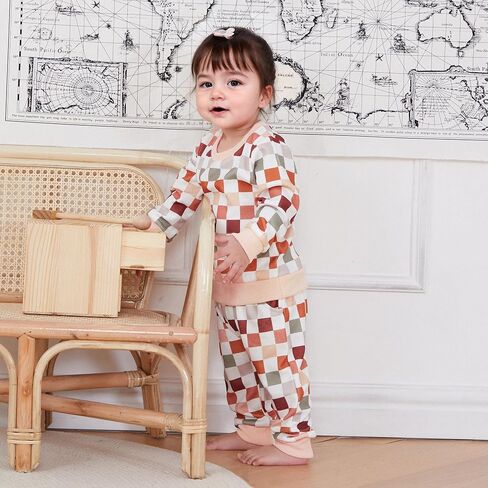 Karwuiio Toddler Baby Boy Girl Clothes Checkerboard Print Long Sleeve Sweatshirt Tops and Pants Fall Clothing Set in Kuwait