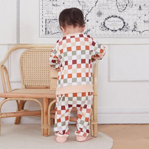 Karwuiio Toddler Baby Boy Girl Clothes Checkerboard Print Long Sleeve Sweatshirt Tops and Pants Fall Clothing Set in Kuwait