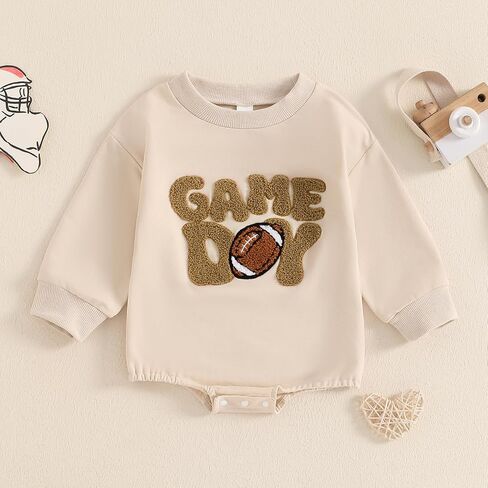 Karuedoo Baby Boy Girl Football Sweatshirt Bubble Romper Oversized Sweater Romper Long Sleeve Bodysuit Outfit Fall Clothes in Saudi Arabia