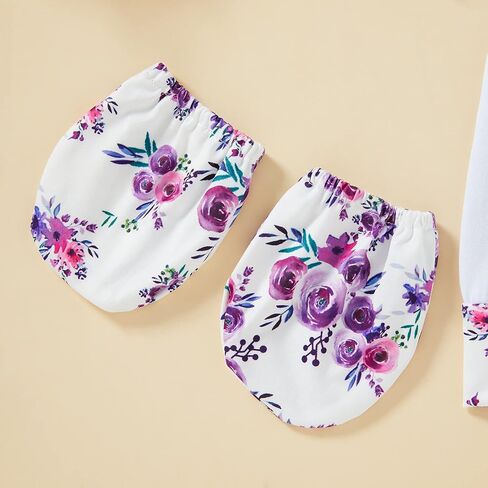 GRNSHTS Newborn Baby Girl Romper Infant Letter Print Jumpsuit Floral Bodysuit+Hat+Headband+Gloves Coming Home Clothes Outfits in Kuwait