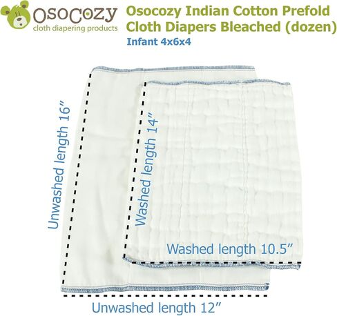 OsoCozy - Prefold Cloth Diapers (1 Doz) - Soft, Absorbent Durable Diaper Service Quality Prefolds Cloth Diapers - 100% Cotton in Kuwait