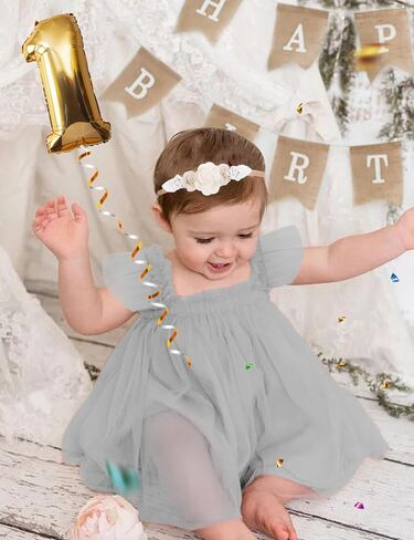 Baby Girl First Birthday Outfit Cake Smash 1st Birthday Dress with Flower Headband in Kuwait