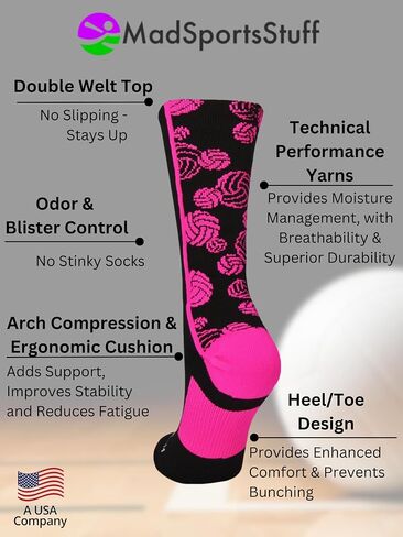 MadSportsStuff Crazy Volleyball Logo Crew Socks (multiple colors) in Saudi Arabia