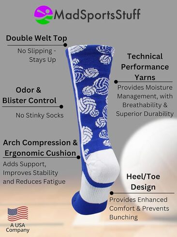 MadSportsStuff Crazy Volleyball Logo Crew Socks (multiple colors) in Saudi Arabia