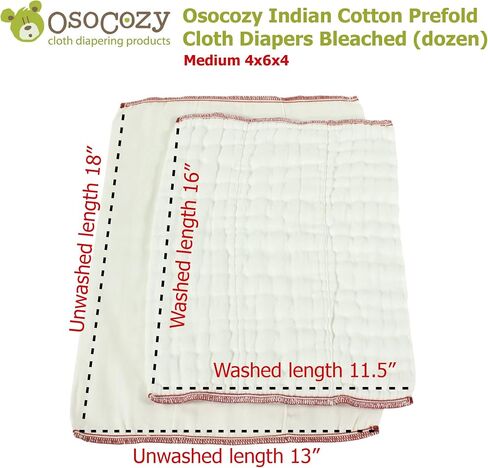 OsoCozy - Prefold Cloth Diapers (1 Doz) - Soft, Absorbent Durable Diaper Service Quality Prefolds Cloth Diapers - 100% Cotton in Kuwait