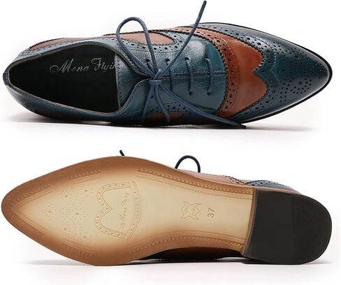 Mona flying Women's Perforated Oxfords Wingtip Brogue Lace up Leather Flat Office Work Shoes for Ladies in Saudi Arabia