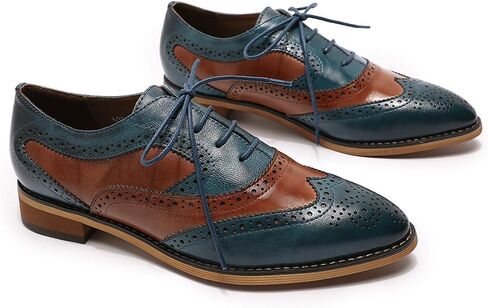 Mona flying Women's Perforated Oxfords Wingtip Brogue Lace up Leather Flat Office Work Shoes for Ladies in Saudi Arabia