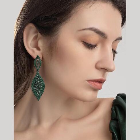 VANGETIMI Fashion Rhinestone Crystal Wedding Earrings for Women Bridal Bridesmaid Long Leaf Chandelier Teardrop Dangle Earrings Jewelry in Kuwait