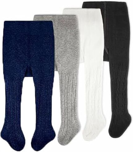 CozyWay Girls Tights Cotton Cable Knit Footed Pantyhose Baby Toddler Leggings - Pack of 4 in Saudi Arabia