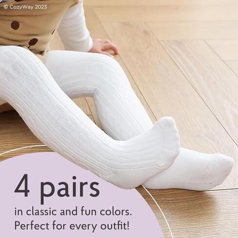CozyWay Girls Tights Cotton Cable Knit Footed Pantyhose Baby Toddler Leggings - Pack of 4 in Saudi Arabia