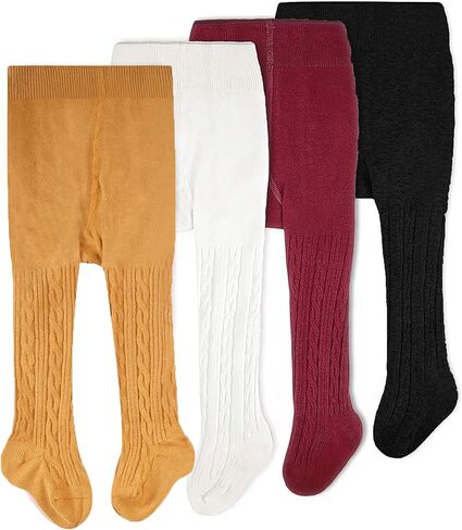 جوارب طويلة ضيقة للفتيات من CozyWay مصنوعة من القطن ومتماسكة بكابل للقدمين للأطفال الصغار - عبوة من 4 قطع in Kuwait