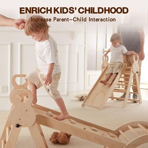 LVHERO 7 in 1 Pikler Triangle Set, Foldable Toddler Climbing Toys with Sliding Ramp & Climbing Arch Ramp, Wooden Montessori Climbing Set with Tent, Indoor Playground Jungle Gym for Kids Age 2-6 Years in Kuwait