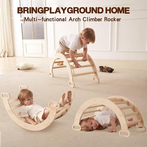 LVHERO 7 in 1 Pikler Triangle Set, Foldable Toddler Climbing Toys with Sliding Ramp & Climbing Arch Ramp, Wooden Montessori Climbing Set with Tent, Indoor Playground Jungle Gym for Kids Age 2-6 Years in Kuwait