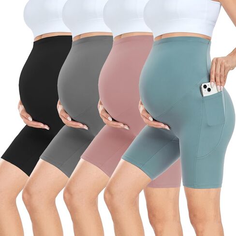 CTHH 4 قطع من شورتات الحمل فوق البطن مع جيوب - 8 بوصات شورتات للحمل للتمرين واليوجا للنساء in Saudi Arabia