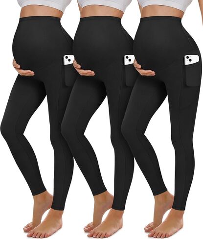 3 Pack Women's Maternity Leggings with Pockets Over The Belly Soft Workout Activewear Pregnancy Yoga Pants in Saudi Arabia