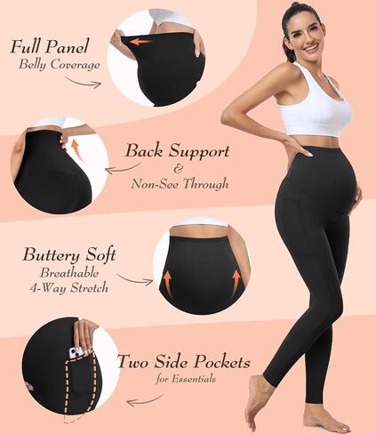 3 Pack Women's Maternity Leggings with Pockets Over The Belly Soft Workout Activewear Pregnancy Yoga Pants in Saudi Arabia