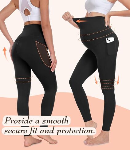 3 Pack Women's Maternity Leggings with Pockets Over The Belly Soft Workout Activewear Pregnancy Yoga Pants in Saudi Arabia