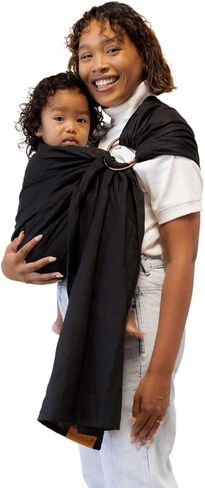 WildBird Ring Sling Baby Carrier for New Moms & Dads & Caregivers - Made from 100% Belgium Linen - for Newborns to Toddlers Up to 35 lbs - Long 90" Size (Sparrow Fabric/Bronze Ring) in Kuwait