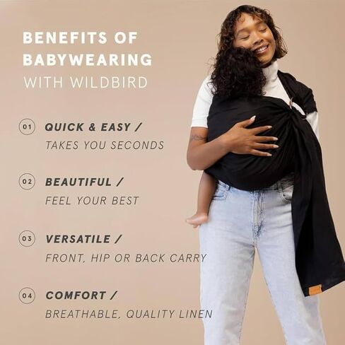 WildBird Ring Sling Baby Carrier for New Moms & Dads & Caregivers - Made from 100% Belgium Linen - for Newborns to Toddlers Up to 35 lbs - Long 90" Size (Sparrow Fabric/Bronze Ring) in Kuwait