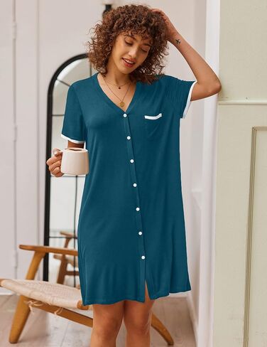 Ekouaer Nightgowns for Women Button Down Pajamas Tops Short Sleeve Sleepwear V-Neck Sleepwear S-3XL in Saudi Arabia