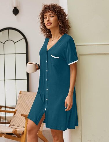 Ekouaer Nightgowns for Women Button Down Pajamas Tops Short Sleeve Sleepwear V-Neck Sleepwear S-3XL in Saudi Arabia