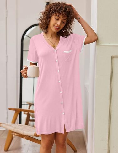 Ekouaer Nightgowns for Women Button Down Pajamas Tops Short Sleeve Sleepwear V-Neck Sleepwear S-3XL in Saudi Arabia