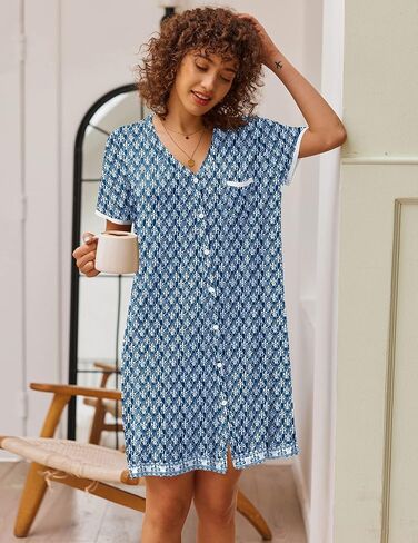 Ekouaer Nightgowns for Women Button Down Pajamas Tops Short Sleeve Sleepwear V-Neck Sleepwear S-3XL in Saudi Arabia