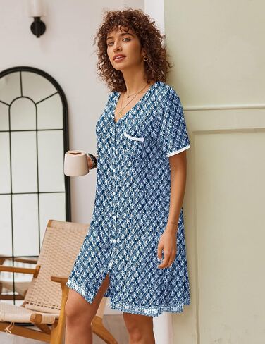 Ekouaer Nightgowns for Women Button Down Pajamas Tops Short Sleeve Sleepwear V-Neck Sleepwear S-3XL in Saudi Arabia