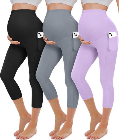 3 Pack Women's Maternity Leggings with Pockets Over The Belly Soft Workout Activewear Pregnancy Yoga Pants in Saudi Arabia