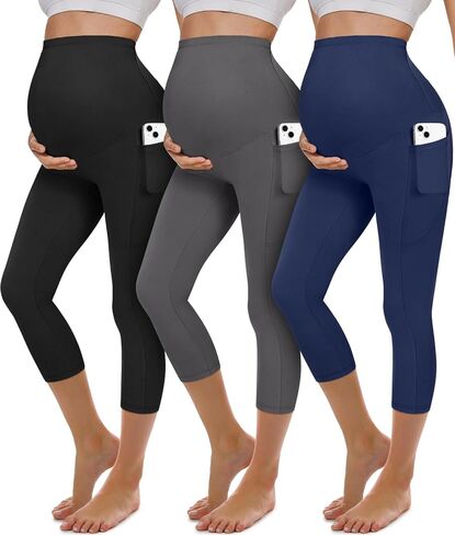 3 Pack Women's Maternity Leggings with Pockets Over The Belly Soft Workout Activewear Pregnancy Yoga Pants in Saudi Arabia