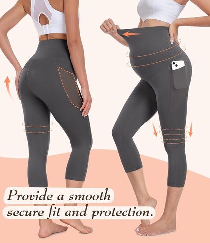 3 Pack Women's Maternity Leggings with Pockets Over The Belly Soft Workout Activewear Pregnancy Yoga Pants in Saudi Arabia