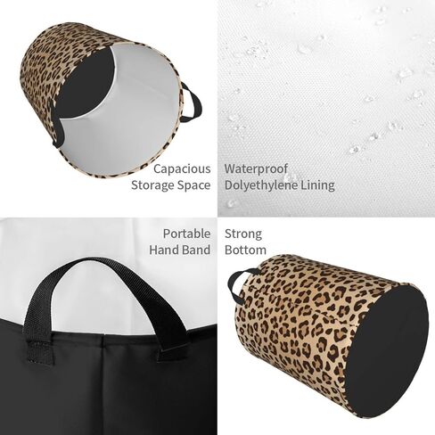 Leopard Print Round Laundry Hamper Animal Skin Texture Storage Basket Toys Clothes Organizer Bin For Home Bathroom Bedroom Dorm Nursery, 38l in Saudi Arabia