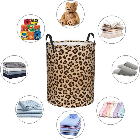 Leopard Print Round Laundry Hamper Animal Skin Texture Storage Basket Toys Clothes Organizer Bin For Home Bathroom Bedroom Dorm Nursery, 38l in Saudi Arabia