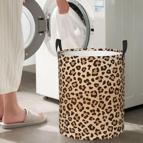 Leopard Print Round Laundry Hamper Animal Skin Texture Storage Basket Toys Clothes Organizer Bin For Home Bathroom Bedroom Dorm Nursery, 38l in Saudi Arabia