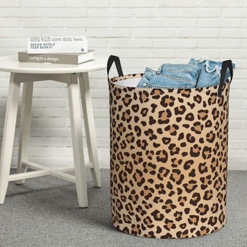 Leopard Print Round Laundry Hamper Animal Skin Texture Storage Basket Toys Clothes Organizer Bin For Home Bathroom Bedroom Dorm Nursery, 38l in Saudi Arabia