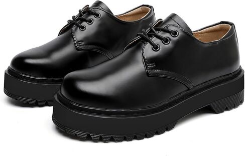 MEMON Womens Black Oxford Shoes,Vintage Oxford Platform Shoes for Women,Low Heel Lace up Chunky Platform Oxfords,Comfort Dress Shoes in Saudi Arabia