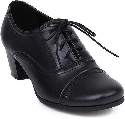 SHEMEE Women's Chunky Lace Up Vintage Oxfords Dress Pumps Round Toe Block Mid Heels Retro Brogues Shoes in Saudi Arabia