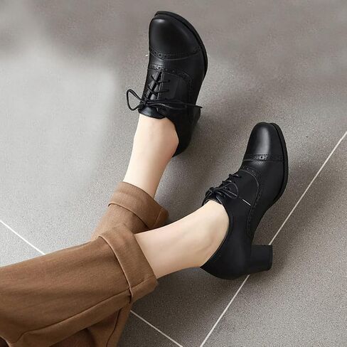 SHEMEE Women's Chunky Lace Up Vintage Oxfords Dress Pumps Round Toe Block Mid Heels Retro Brogues Shoes in Saudi Arabia