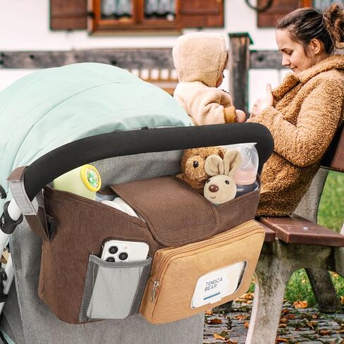 Accmor Universal Stroller Organizer with Insulated Cup Holder, Stroller Caddy Bag Accessories, Stroller Cup Holder Organizer for Uppababy Baby Jogger Britax Stroller, Black in Saudi Arabia