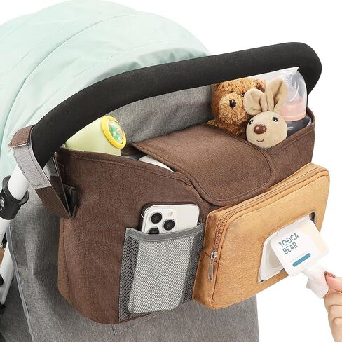 Accmor Universal Stroller Organizer with Insulated Cup Holder, Stroller Caddy Bag Accessories, Stroller Cup Holder Organizer for Uppababy Baby Jogger Britax Stroller, Black in Saudi Arabia