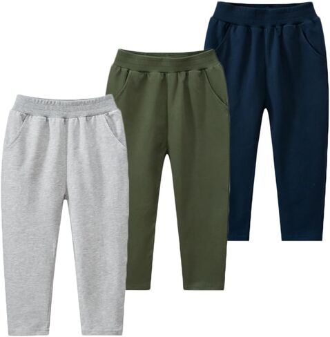 BeiVSlley Baby Boys 2/3 حزمة من السراويل القطنية النشطة للركض للأطفال الصغار، سراويل رياضية مطرزة لطيفة in Kuwait