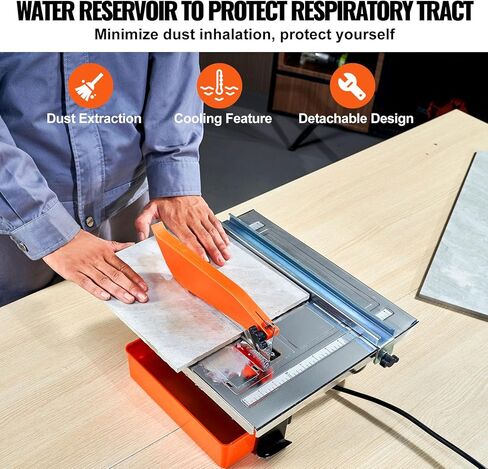 VEVOR7-inch 65Mn Steel Blade, Wet Tile Saw, 3500 RPM Induction Motor, Tile Cutter Wet Saw with Water Reservoir, 0-45 Degrees Miter Angle for Cutting Tiles and Stones, for DIY Enthusiasts in Saudi Arabia