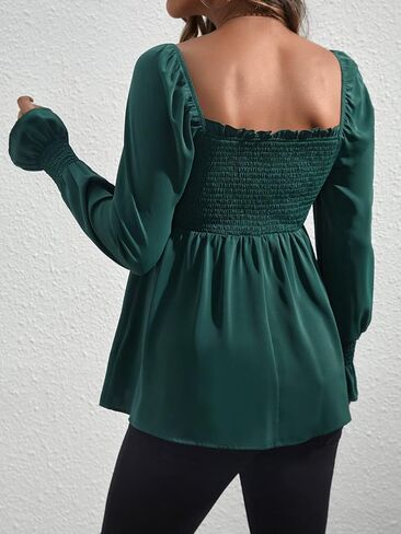 WDIRARA Women's Maternity Shirred Frill Trim Ruffle Hem Long Sleeve Casual Maternity Pregnancy Blouse Top in Saudi Arabia