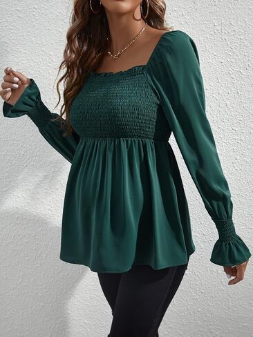 WDIRARA Women's Maternity Shirred Frill Trim Ruffle Hem Long Sleeve Casual Maternity Pregnancy Blouse Top in Saudi Arabia