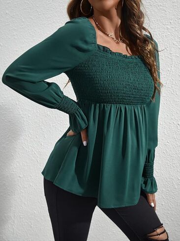 WDIRARA Women's Maternity Shirred Frill Trim Ruffle Hem Long Sleeve Casual Maternity Pregnancy Blouse Top in Saudi Arabia