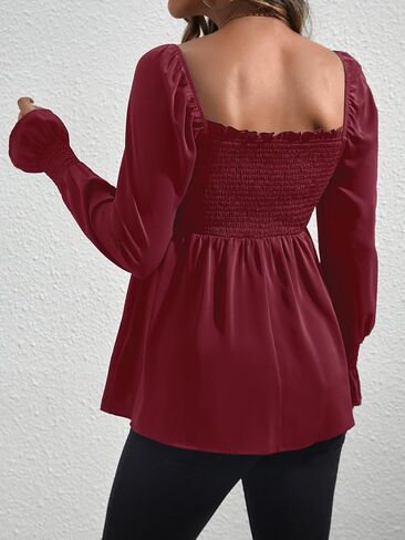 WDIRARA Women's Maternity Shirred Frill Trim Ruffle Hem Long Sleeve Casual Maternity Pregnancy Blouse Top in Saudi Arabia