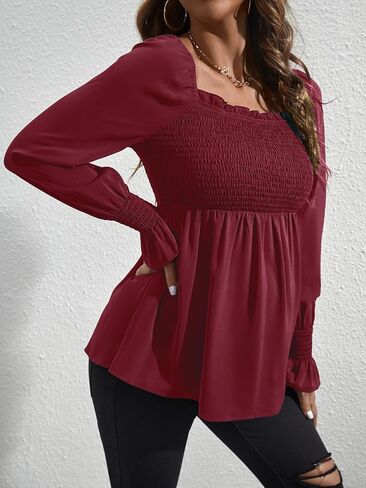 WDIRARA Women's Maternity Shirred Frill Trim Ruffle Hem Long Sleeve Casual Maternity Pregnancy Blouse Top in Saudi Arabia
