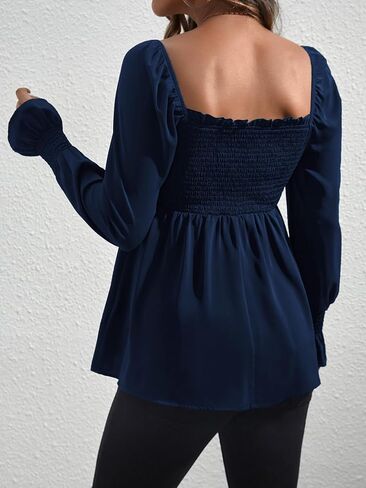 WDIRARA Women's Maternity Shirred Frill Trim Ruffle Hem Long Sleeve Casual Maternity Pregnancy Blouse Top in Saudi Arabia