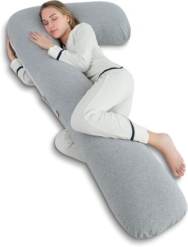 AngQi Body Pregnancy Pillow with Jersey Cover, L Shaped Full Body Pillow for Pregnant Women and Side Sleeping, Gray in Saudi Arabia
