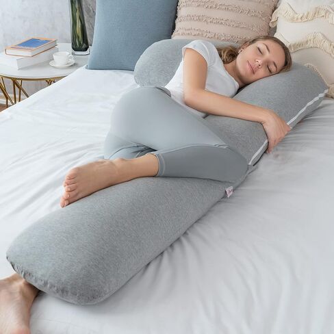AngQi Body Pregnancy Pillow with Jersey Cover, L Shaped Full Body Pillow for Pregnant Women and Side Sleeping, Gray in Saudi Arabia